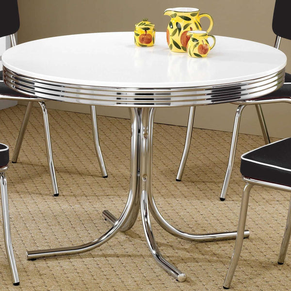  Coaster Furniture Retro 2388 Round 42-inch Wood Top Dining Table - White and Chrome IMAGE 1