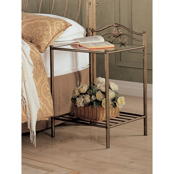  Coaster Furniture Sydney 300172 Metal 2-shelf Nightstand - Antique Brushed Gold IMAGE 1