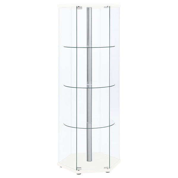  Coaster Furniture Zahavah 950001 4-shelf Hexagonal Clear Glass Curio Cabinet - White IMAGE 1
