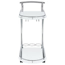  Coaster Furniture Elfman 910002 2-tier Glass Shelf Metal Bar Cart - White and Chrome IMAGE 2
