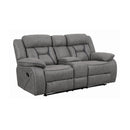  Coaster Furniture Higgins 602262 Upholstered Motion Reclining Loveseat - Grey IMAGE 1