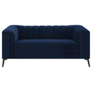  Coaster Furniture Chalet 509212 Upholstered Tuxedo Arm Tufted Loveseat - Blue IMAGE 2
