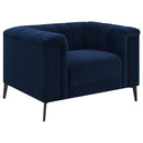  Coaster Furniture Chalet 509213 Upholstered Tuxedo Arm Tufted Chair - Blue IMAGE 1