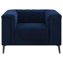  Coaster Furniture Chalet 509213 Upholstered Tuxedo Arm Tufted Chair - Blue IMAGE 2