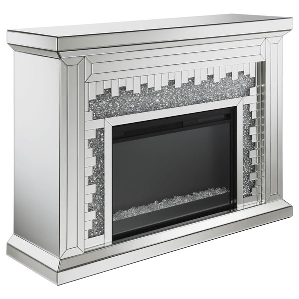  Coaster Furniture Gilmore 991048 Mirrored Freestanding Electric Fireplace - Silver IMAGE 1