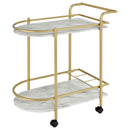  Coaster Furniture Desiree 181377 2-tier Faux Marble Shelf Metal Bar Cart - Gold IMAGE 3