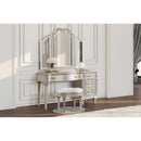  Coaster Furniture Evangeline 223399 Upholstered Oval Vanity Stool - Silver and Ivory IMAGE 2