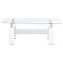  Coaster Furniture Dyer 703438 1-shelf Rectangular Glass Top Coffee Table - White IMAGE 2
