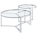  Coaster Furniture Delia 708400 2-Piece Round Glass Top Nesting Coffee Table - Chrome IMAGE 4