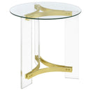  Coaster Furniture Janessa 710067 Round Glass Top Acrylic Leg End Table - Matte Brass IMAGE 1