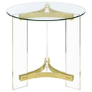  Coaster Furniture Janessa 710067 Round Glass Top Acrylic Leg End Table - Matte Brass IMAGE 3