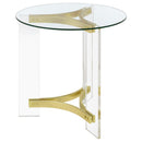 Coaster Furniture Janessa 710067 Round Glass Top Acrylic Leg End Table - Matte Brass IMAGE 4