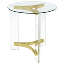  Coaster Furniture Janessa 710067 Round Glass Top Acrylic Leg End Table - Matte Brass IMAGE 5