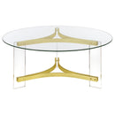  Coaster Furniture Janessa 710068 Round Glass Top Acrylic Leg Coffee Table - Matte Brass IMAGE 3