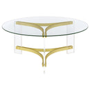  Coaster Furniture Janessa 710068 Round Glass Top Acrylic Leg Coffee Table - Matte Brass IMAGE 6