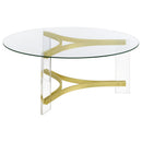  Coaster Furniture Janessa 710068 Round Glass Top Acrylic Leg Coffee Table - Matte Brass IMAGE 7