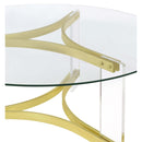  Coaster Furniture Janessa 710068 Round Glass Top Acrylic Leg Coffee Table - Matte Brass IMAGE 8