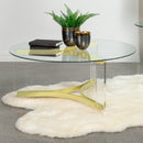  Coaster Furniture Janessa 710068 Round Glass Top Acrylic Leg Coffee Table - Matte Brass IMAGE 9