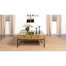  Coaster Furniture Stephie 704698 4-Drawer Square Glass Top Coffee Table - Honey Brown IMAGE 2