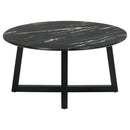  Coaster Furniture Skylark 707848 Round Marble-like SmartTop Coffee Table - Black IMAGE 4
