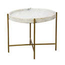  Coast2Coast Diane 69217 Round White Marble Tray Style Topped Accent End Table with Gold Iron Base IMAGE 1