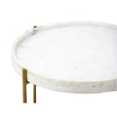  Coast2Coast Diane 69217 Round White Marble Tray Style Topped Accent End Table with Gold Iron Base IMAGE 4