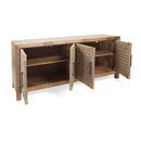  Coast2Coast Jordon 69231 Boho Style 4 Door Credenza, Sideboard, with Woven Jute Doors - Natural Finish IMAGE 4