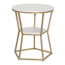  Coast2Coast Mina 69250 White Marble Topped Accent End Table with Open Marble Shelf and Gold Hour Glass Frame IMAGE 1