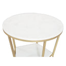  Coast2Coast Mina 69250 White Marble Topped Accent End Table with Open Marble Shelf and Gold Hour Glass Frame IMAGE 3
