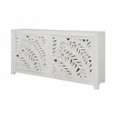  Coast2Coast Alwen 73314 Boho Inspired 4 Door Storage Credenza or Sideboard with Fern Cutout Design - White IMAGE 1