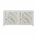  Coast2Coast Alwen 73314 Boho Inspired 4 Door Storage Credenza or Sideboard with Fern Cutout Design - White IMAGE 2