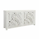  Coast2Coast Alwen 73314 Boho Inspired 4 Door Storage Credenza or Sideboard with Fern Cutout Design - White IMAGE 3