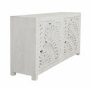  Coast2Coast Alwen 73314 Boho Inspired 4 Door Storage Credenza or Sideboard with Fern Cutout Design - White IMAGE 4