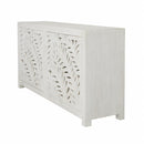  Coast2Coast Alwen 73314 Boho Inspired 4 Door Storage Credenza or Sideboard with Fern Cutout Design - White IMAGE 5