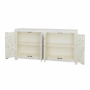  Coast2Coast Alwen 73314 Boho Inspired 4 Door Storage Credenza or Sideboard with Fern Cutout Design - White IMAGE 9