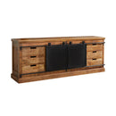  Coast2Coast Wallen 73355 Exotic Sheesham Wood 2 Sliding Barn Doors 6 Drawer Credenza with a Chattermark Finish IMAGE 1