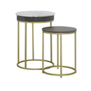  Coast2Coast Cameron 77218 Modern Solid Mango Wood, Iron, & Marble Round 2 pc Nesting End Tables IMAGE 1