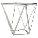  Coaster Furniture Brittania 709737 Square Glass Top Geometric End Table - Nickel IMAGE 1