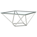  Coaster Furniture Brittania 709738 Square Glass Top Geometric Coffee Table - Nickel IMAGE 1