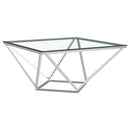  Coaster Furniture Brittania 709738 Square Glass Top Geometric Coffee Table - Nickel IMAGE 4
