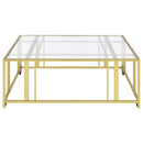  Coaster Furniture Adri 710188 Square Glass Top Coffee Table with Casters - Matte Brass IMAGE 5