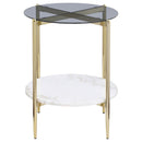  Coaster Furniture Jonelle 710337 Round Glass Top End Table - White Marble Shelf Gold IMAGE 3
