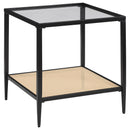  Coaster Furniture Amherst 710657 Glass Top Metal with Cane Shelf End Table - Black IMAGE 1