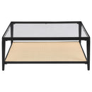  Coaster Furniture Amherst 710658 Glass Top Metal with Cane Shelf Coffee Table - Black IMAGE 3