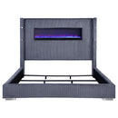  Coaster Furniture Tisdall 306030KE Upholstered Eastern King Flame Visualizer Bed - Grey IMAGE 3
